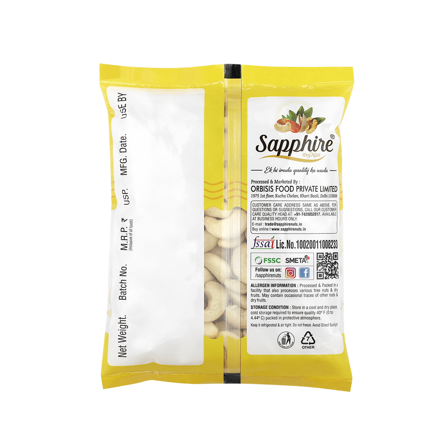 Sapphire Natural Cashew Nuts (W240), 250g