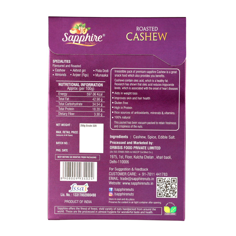 Sapphire Masala Cashew (W320), 250g