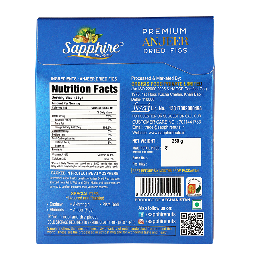 Sapphire Premium Fig/Anjeer,  250g