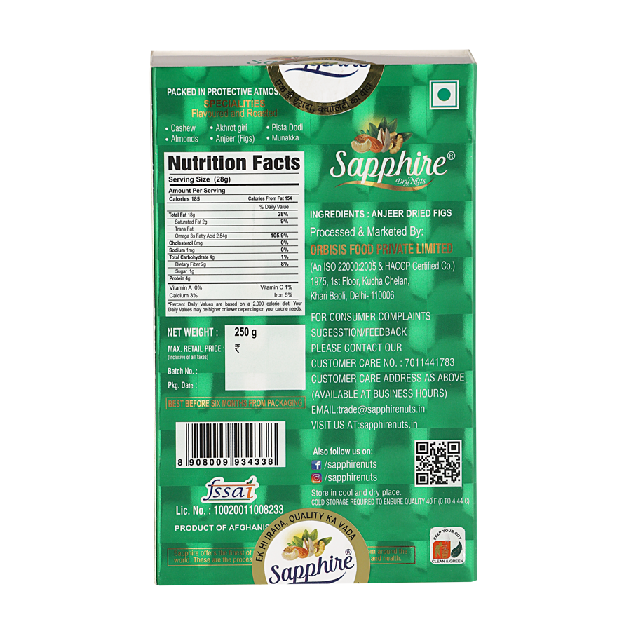 Sapphire Standard Green Fig/Anjeer,  250g