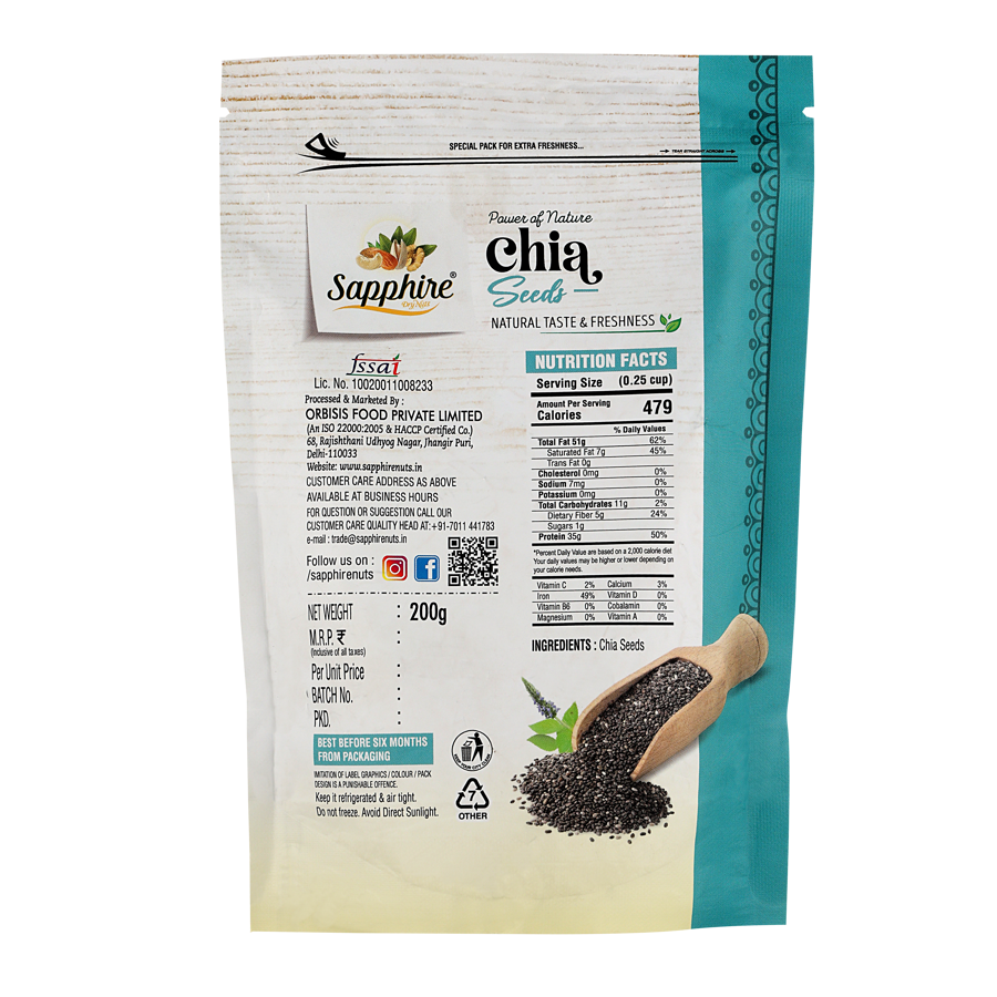 Sapphire Raw Natural Chia Seeds, 200g