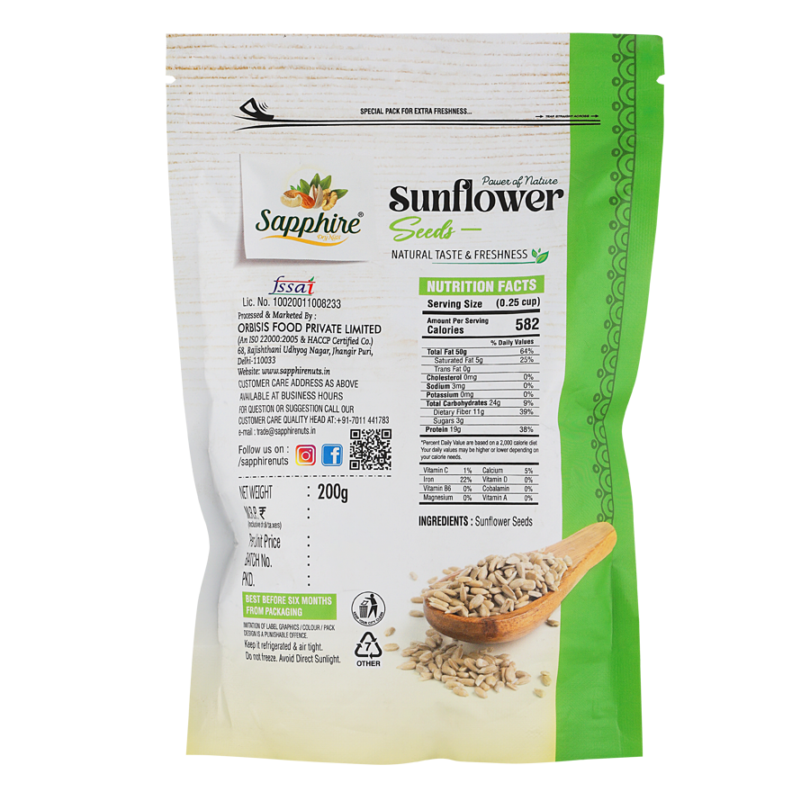 Sapphire Raw Natural Sunflower Seeds, 200g