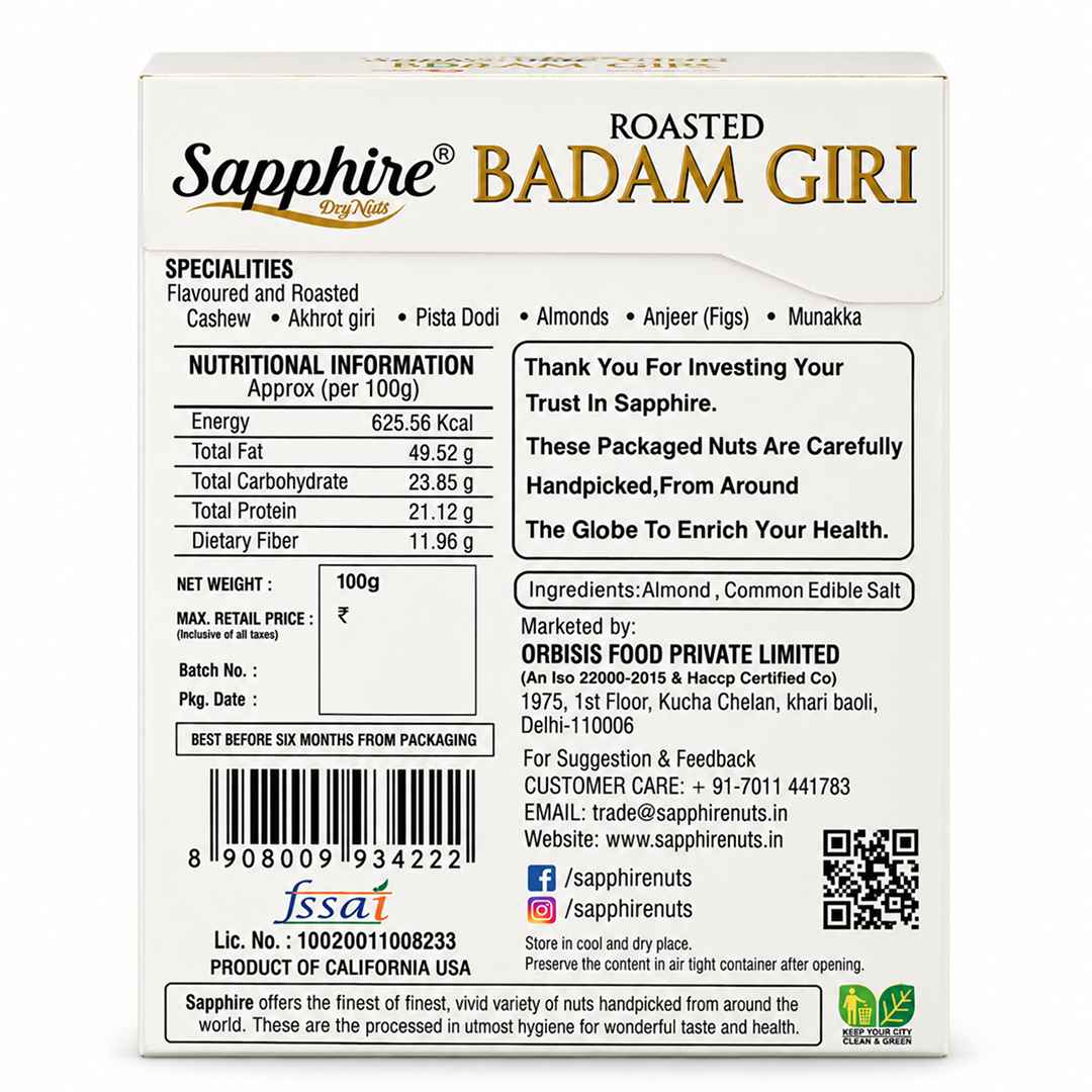Sapphire Roasted Almond, 100g