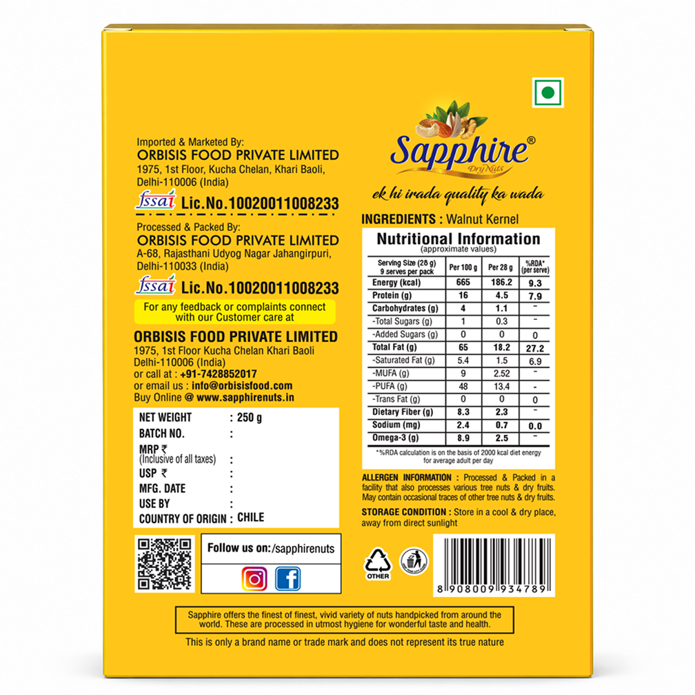 Sapphire Walnut Kernel 4pc, 250g