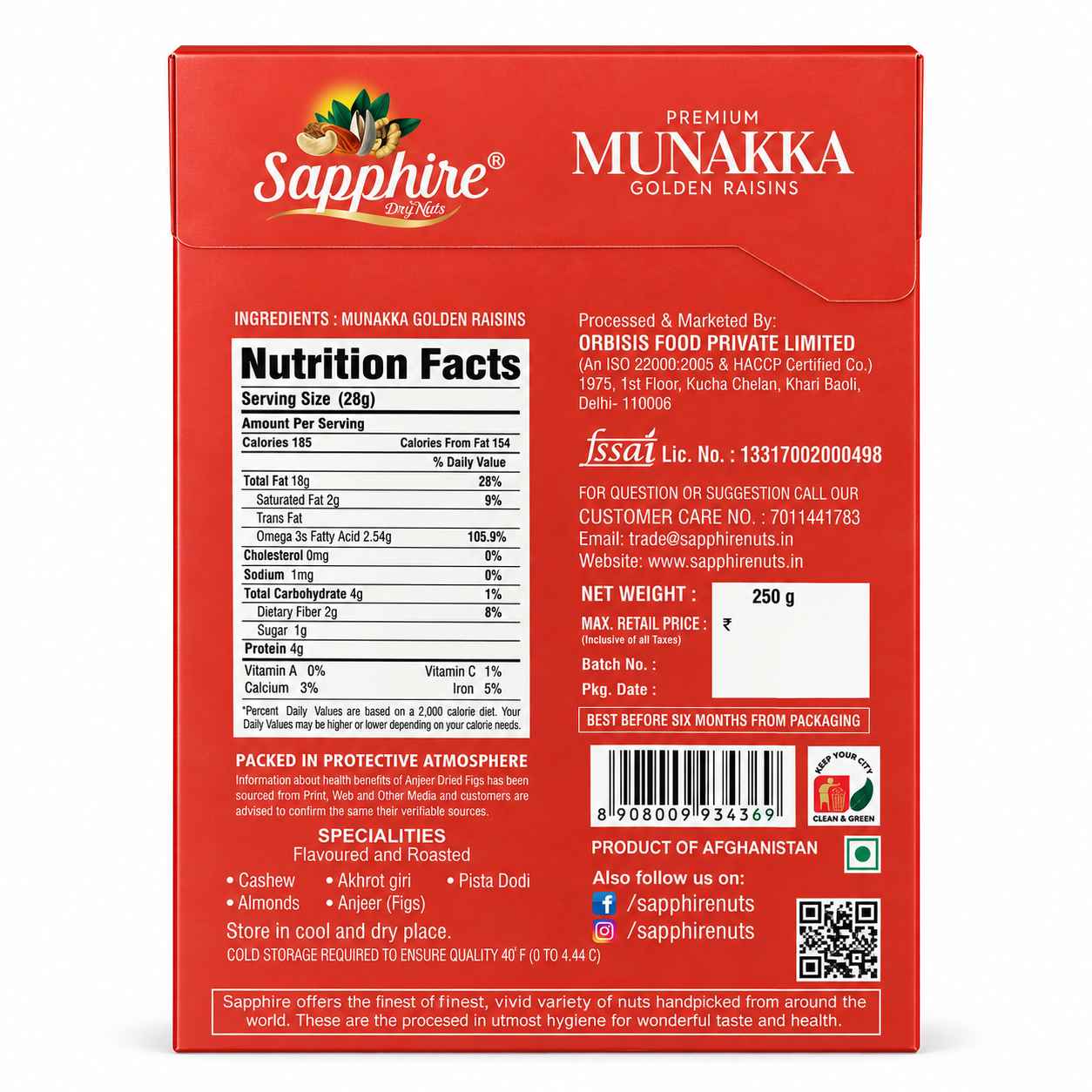 Sapphire Premium Red Munakka,  250g