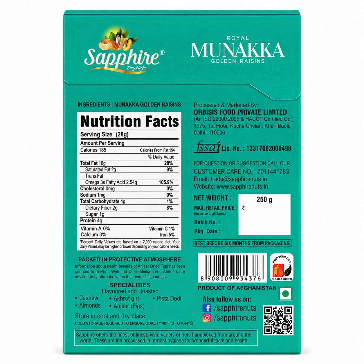 Sapphire Royal Green Munakka,  250g