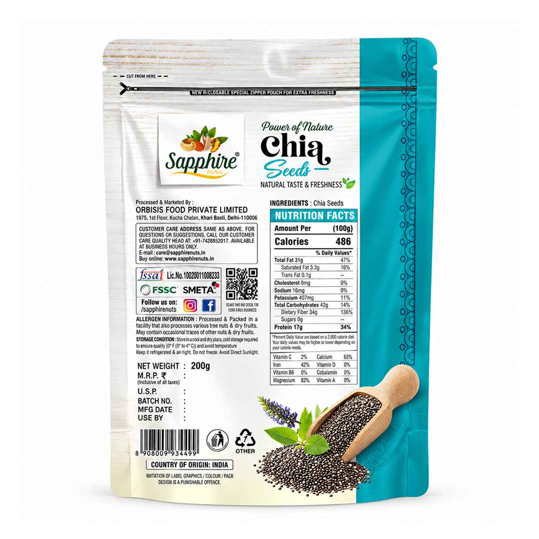 Sapphire Raw Natural Chia Seeds, 200g