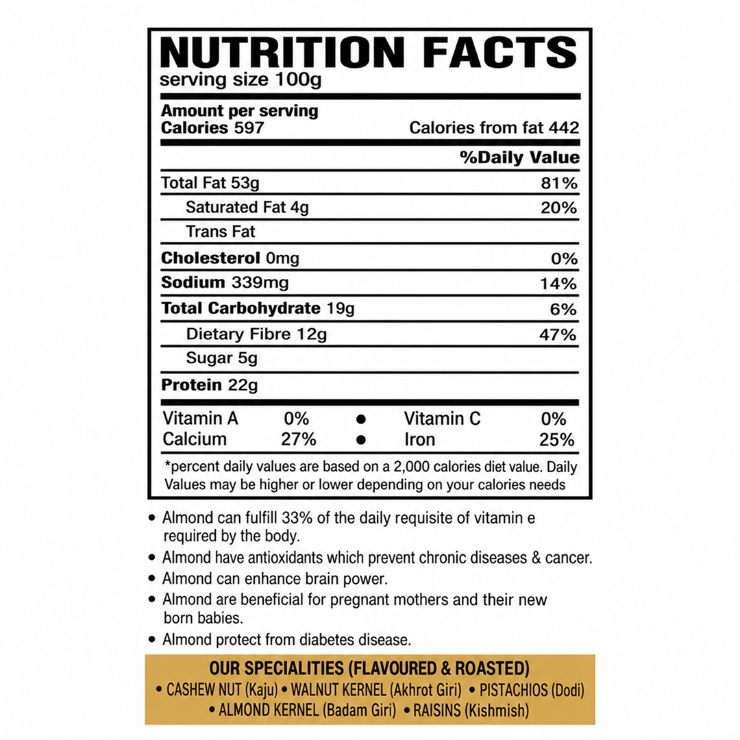 Sapphire Regular Raw California Almonds 250g 