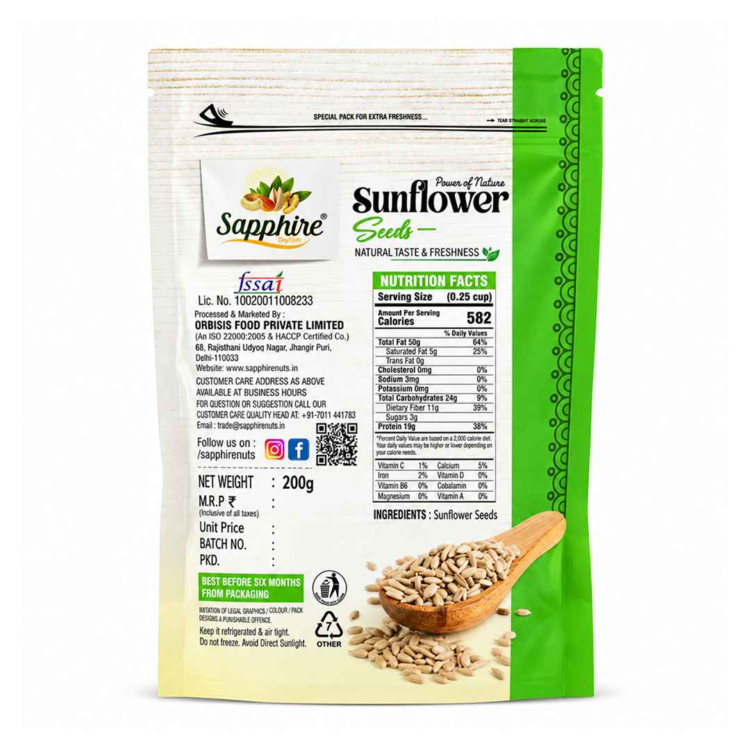 Sapphire Raw Natural Sunflower Seeds, 200g